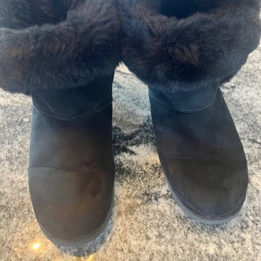 Juicy Couture Winter Boots Women Size 7.5 Black Rhinestone Bow Faux Fur Y2K Glam